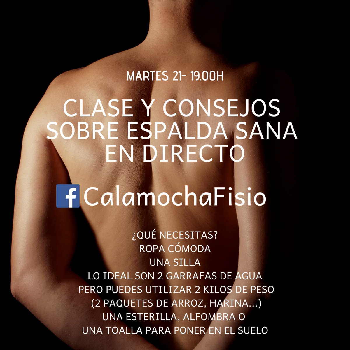 Unioncala's tweet photo. Semana Virtual.
Hoy martes: clase en directo de espalda sana desde Facebook
¡Te esperamos! https://t.co/WZkmouDkIC