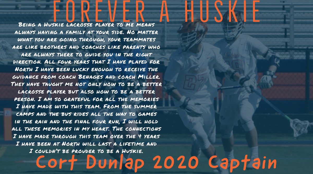 1HUSKIESLAX's tweet photo. Celebrate &amp; Congratulate our Huskie Lacrosse Class of 2020. 

Up Next is Cort Dunlap 

3 Words that describe him: FIERCE, DRIVEN &amp; COMMITTED. 

Thank you for raising the bar! https://t.co/7YlBQzVL8l