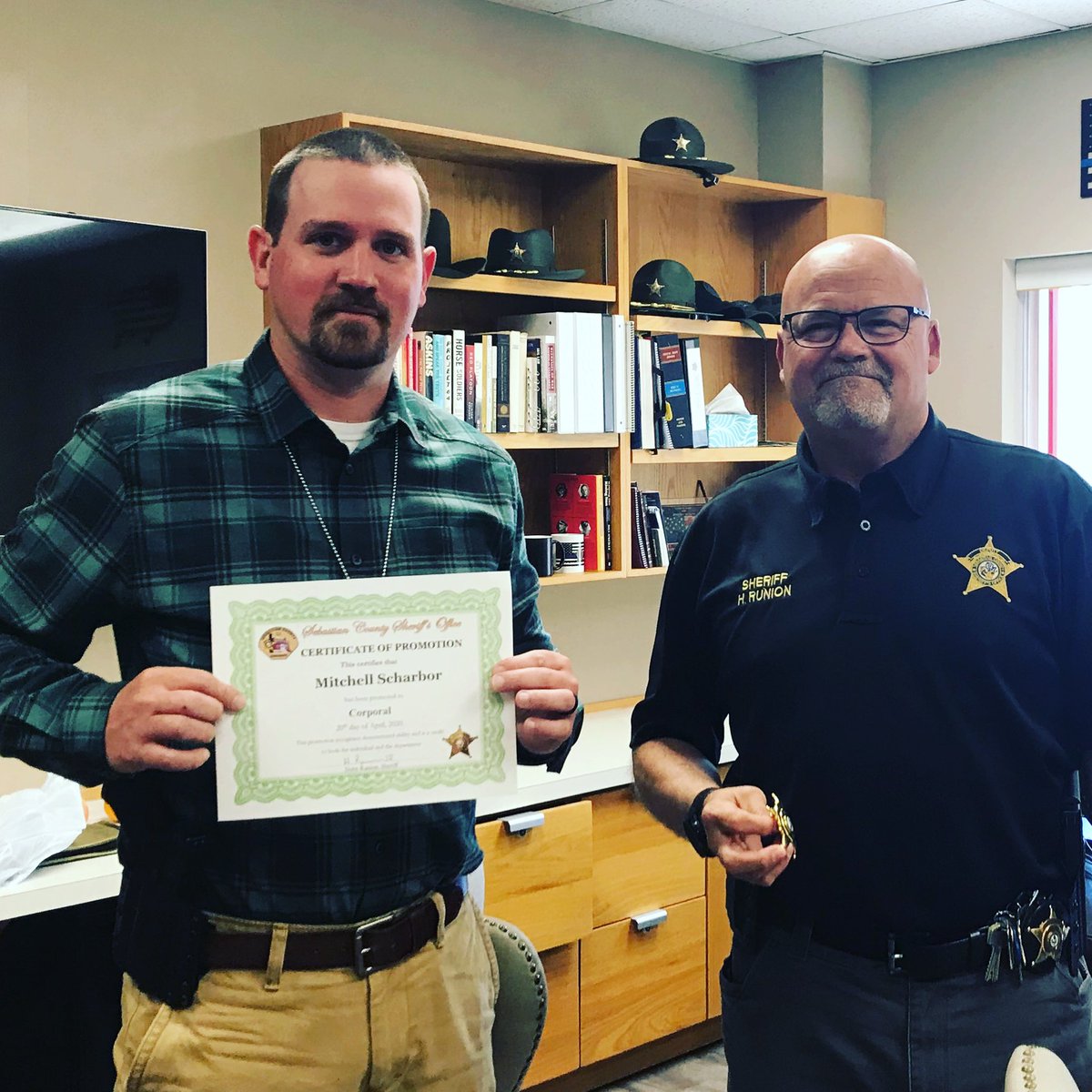 SebCoSheriff's tweet photo. Join us in congratulating Deputy Mitchell Scharbor on his recent promotion to the rank of corporal. Cpl. Scharbor has been with our department since 2015 and is currently assigned to CID. 
Please take a moment to congratulate Cpl. Scharbor on his well-deserved promotion. https://t.co/Dqc21gAJ91