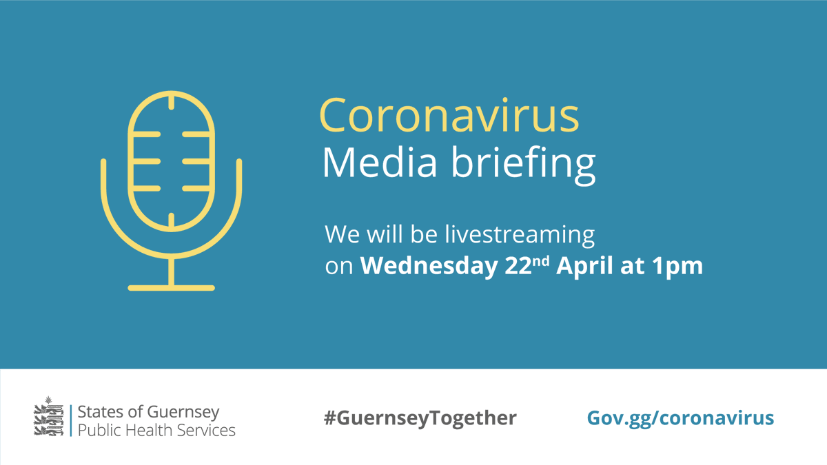 We will be livestreaming a COVID-19 media briefing via our Facebook page on Wed 22 April at 1pm. You can also view the stream via gov.gg/coronavirus.  Please be aware that we will not be fielding questions from the public during the livestream. #COVID19 #GuernseyTogether