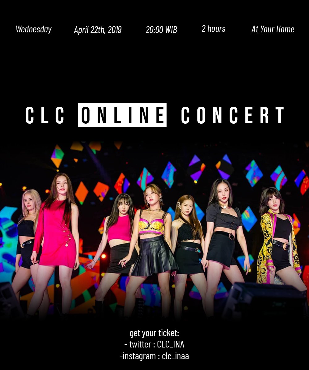 CLC_INA's tweet photo. 🌸 CLC Online Concert by CLC INA 🌸

📅 April 22th 2020
⏰ 20.00 WIB
📍 Your home

Live on Mixlr
https://t.co/9GLsuEnDec

Get your ticket now!
https://t.co/pfLqzT1ZAN

Let's join us Cheshire!!
@CUBECLC @sssorn_clc #씨엘씨 https://t.co/Bv0UPs8ZwX