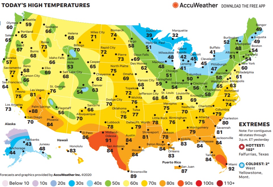 usa today weather map Usa Today Weather On Twitter Today S Forecast High Temperatures usa today weather map