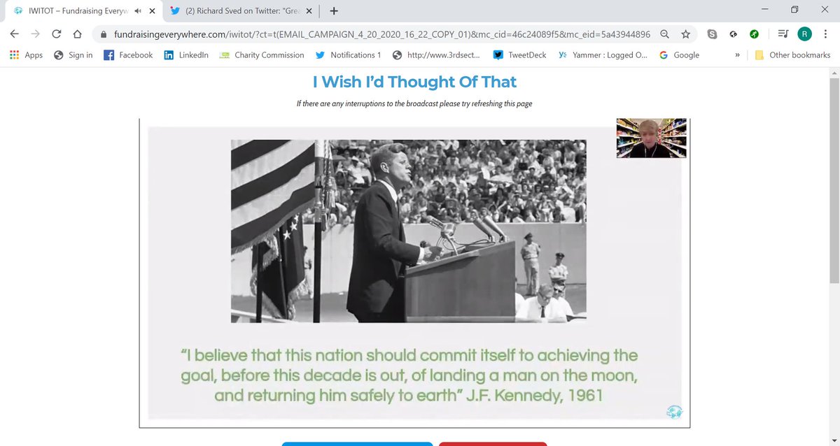 "Big problems need big solutions, and big problems have been solved before.""How do we solve the UK's biggest problems, like the nation's health? Let's "Be More NASA".""We need to make an impact, and we need to make real long term behavioural change." #IWITOT