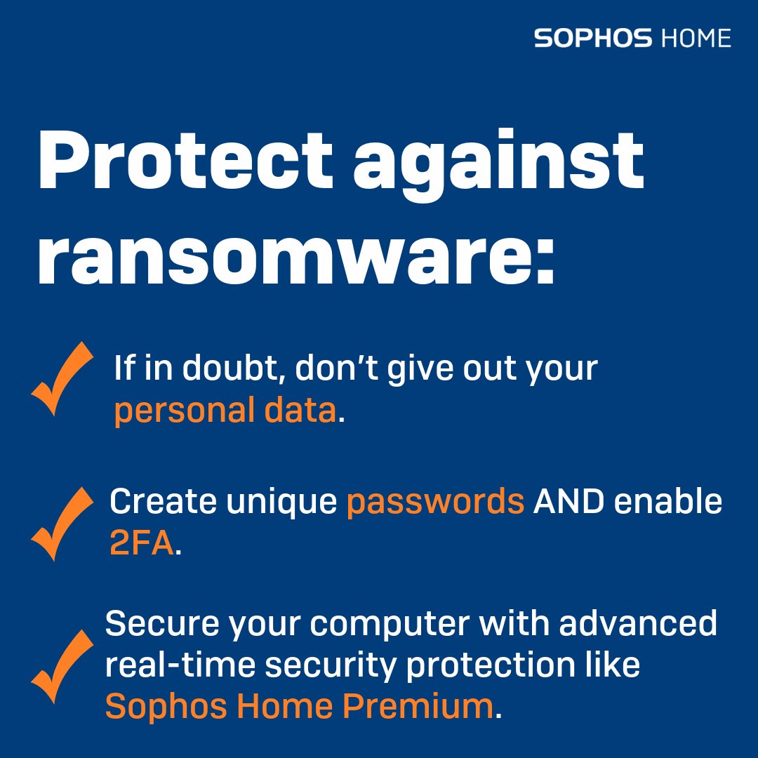 Sophos's tweet photo. Here's what you NEED to know about #ransomware. 👇

See more from Sophos Home on fending off ransomware: https://t.co/U4YSEqsnJT https://t.co/xk5bexDBOK