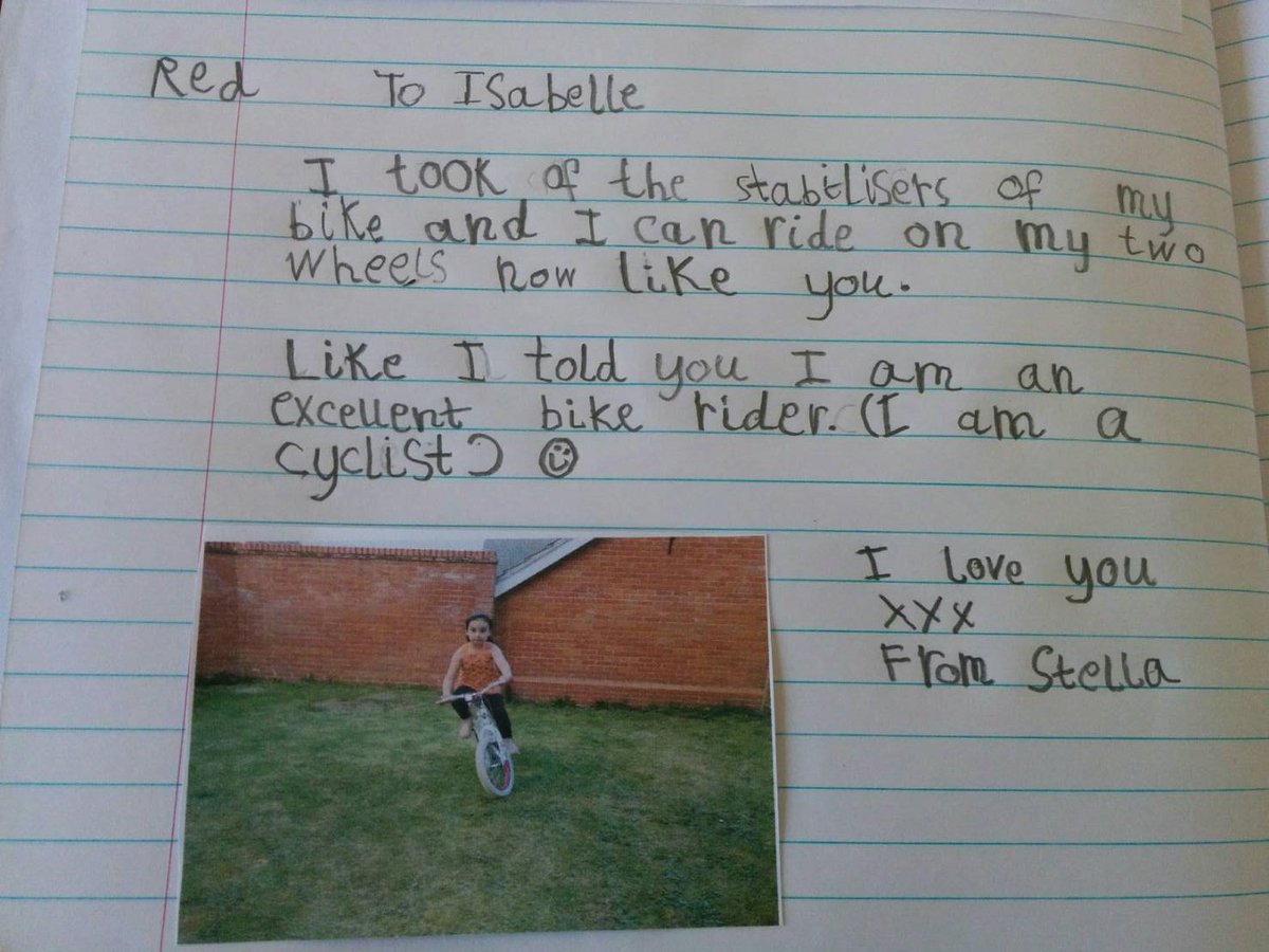 Stella loved to write a letter to a friend about her bike!🚴‍♀️🌞🚴‍♀️@MalvernValeOak
