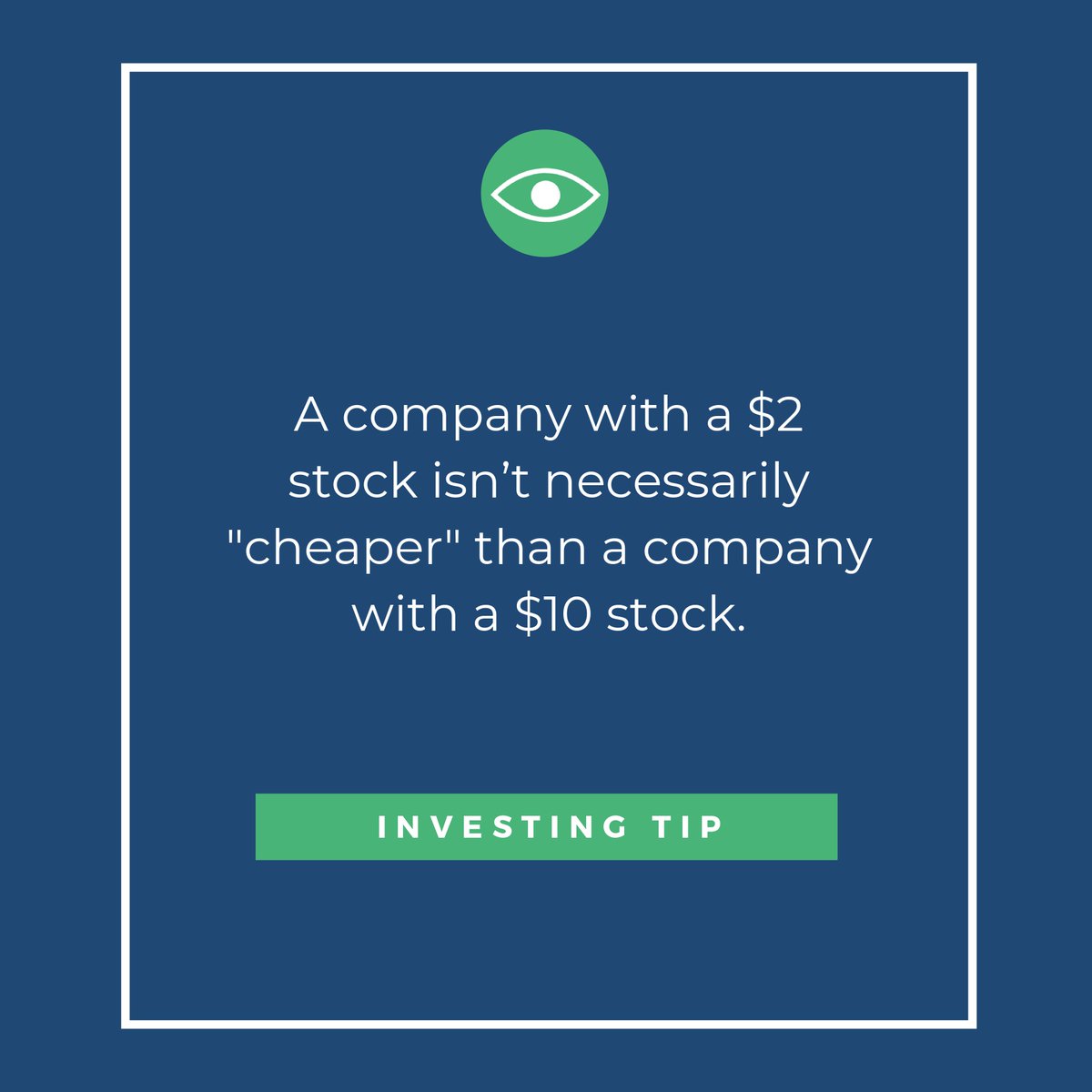 WideEyedInvest's tweet photo. You need to consider the number of shares of the stock that have been issued to determine how much a company is worth.

The bottom line here is that you shouldn't buy stocks because you think they are "cheap" because of a low share price.

#TipTuesday #investing #StockMarket https://t.co/cEW1NKkJad