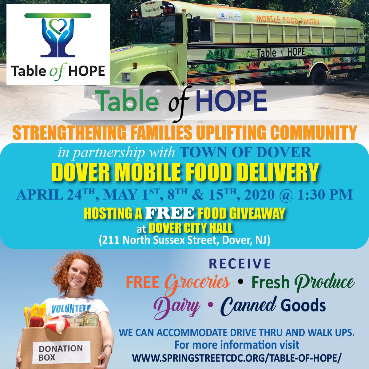 TableOfHope1's tweet photo. FREE GROCERIES Fresh produce, dairy and canned goods !
TELL A FRIEND !!
DOVER MOBILE FOOD PANTRY 1:30PM
DOVER CITY HALL
211 NORTH SUSSEX STREET https://t.co/2tQMB07355