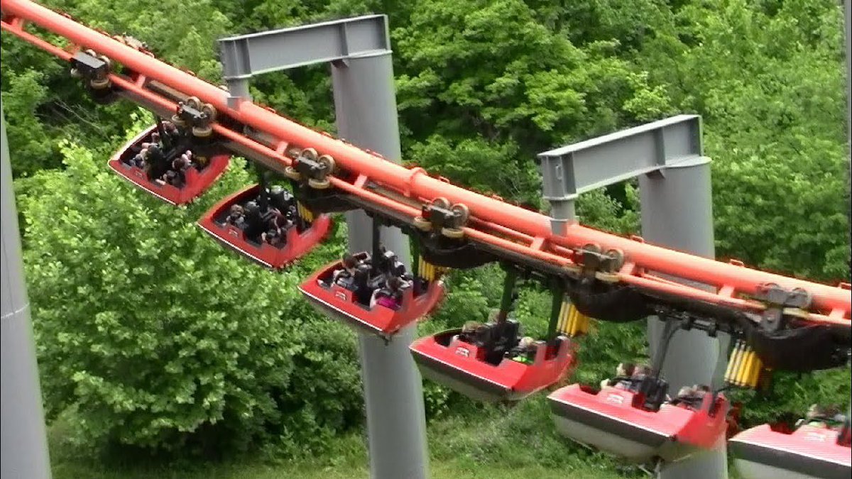 the bat (1993-present) is an arrow dynamics suspended coaster, but this time the turns are banked and its actually functional.