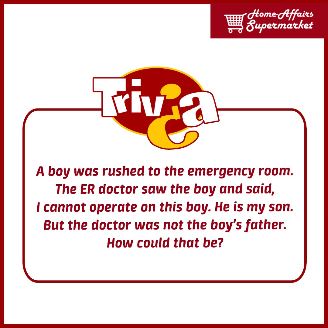 HomeAffairsSup1's tweet photo. Who could the doctor be?... It's not that difficult ๐
.
.
#homeaffairssupermarket #triviatuesday #fun #quiz #games #instagame #shopping #supermarketsinlagos #superstore #groceries #supplies #bestprices #alwaysavailable #giftitems #daillyneeds #ogudu #gbagada #ogba #omole #toys https://t.co/v4x2NwRL0k
