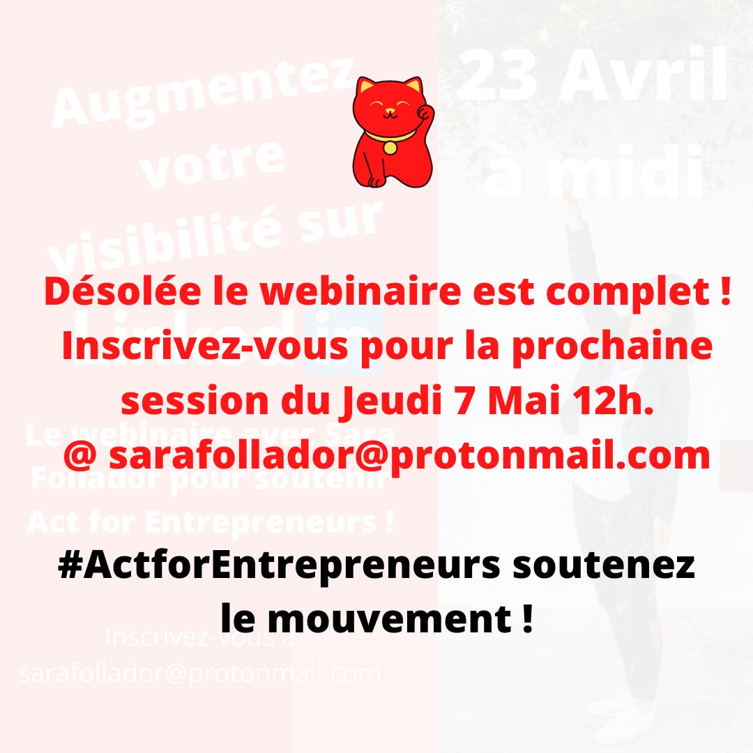 Webinar du 23 avril complet ! 
Inscrivez-vous pour celui du 7 mai ! 👉 sarafollador@protonmail.com 

#actforentrepreneurs #webinar #startups #financement