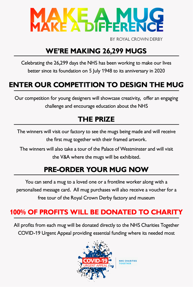 MarketingDerby's tweet photo. Have you entered Bondholder @RoyalCrownDerby's #makeamugmakeadifference competition yet? To find out how please visit https://t.co/crOpTrrsJk 🌈
All profits go to @NHSCharities 👌 https://t.co/iQIp3iijju