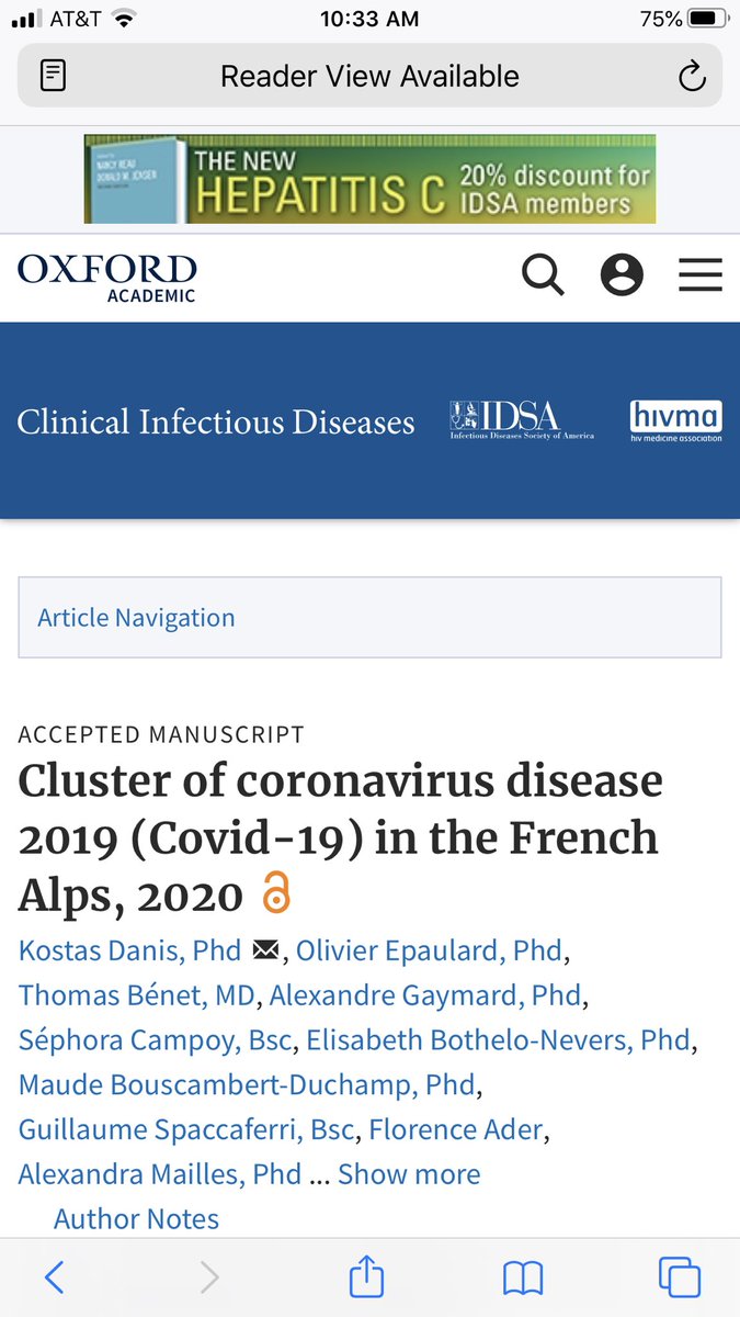 1/ Okay, the French paper. Published April 11, received no attention. The authors exhaustively tracked an early French  #COVID cluster in a ski chalet. The findings are of great importance for two reasons: first, one of the cases was a child - a nine-year-old...