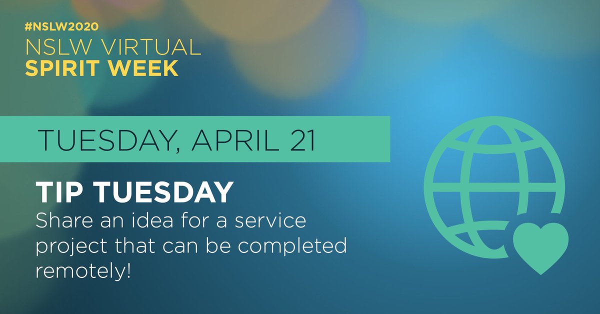 Day 2 of #NSLW2020 Virtual Spirit Week with Tip Tuesday! Share your great ideas for remote service projects. #LionLeaders <a href="/StuCo_OakHills/">Oak Hills STUCO</a> <a href="/morriscounselor/">Kristi Morris</a> <a href="/mrs_gentryELA/">Abbey Gentry</a> <a href="/HistoryHolcomb/">Holcomb History</a> <a href="/OakHillsChoir/">Oak Hills JH Choir!</a> <a href="/BoysOhjh/">OHJH Boys Athletics</a> <a href="/GirlsOhjh/">OHJH Girls Athletics</a> <a href="/GreenwadeMorgan/">Mrs. Greenwade</a>