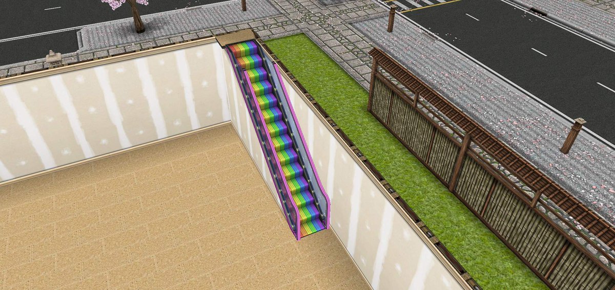 And, not to make too much fun of you TS4 only players, in TSF we have escalators, fire poles round stairs and mansion stairs.