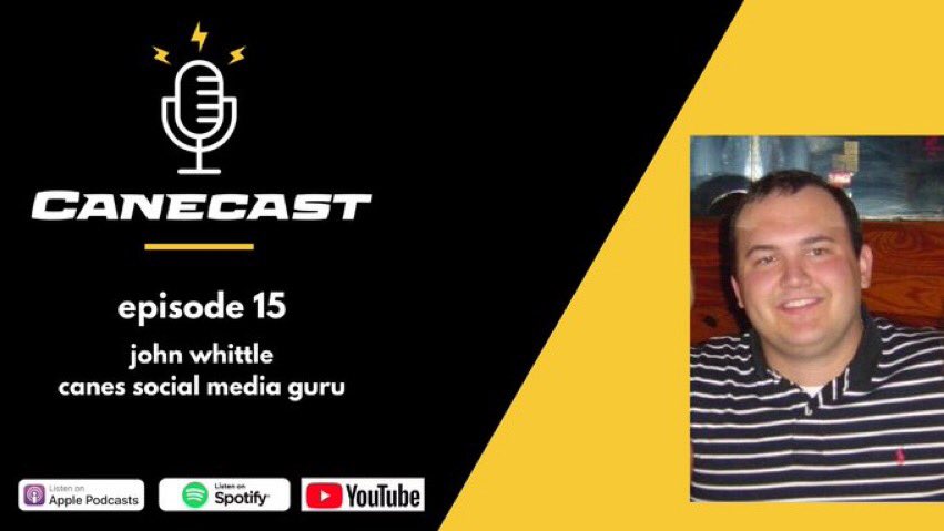 .<a href="/TheCanesBB/">Canes Baseball</a> social media guy &amp; @TheBigSpur247 stud <a href="/johnmwhittle/">John Whittle</a> is live on <a href="/canecastshow/">CaneCast Show</a> - 
📺 bit.ly/canecast

📱 apple.co/2JuUe6H

🎧 spoti.fi/340gOgT