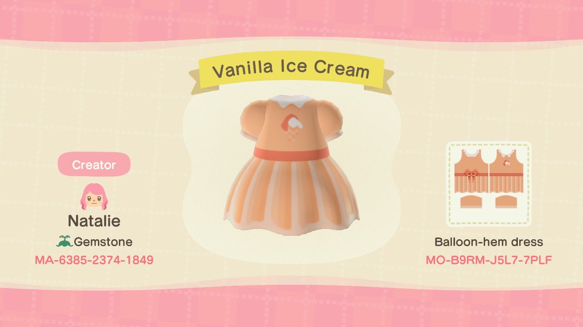 isosceles_hippo's tweet photo. I made a small simple collection of Ice Cream dresses :3 #AnimalCrossing #ACNH #NintendoSwitch #animalcrossingdesigncodes #ACNHDesign https://t.co/EHH0griPbu