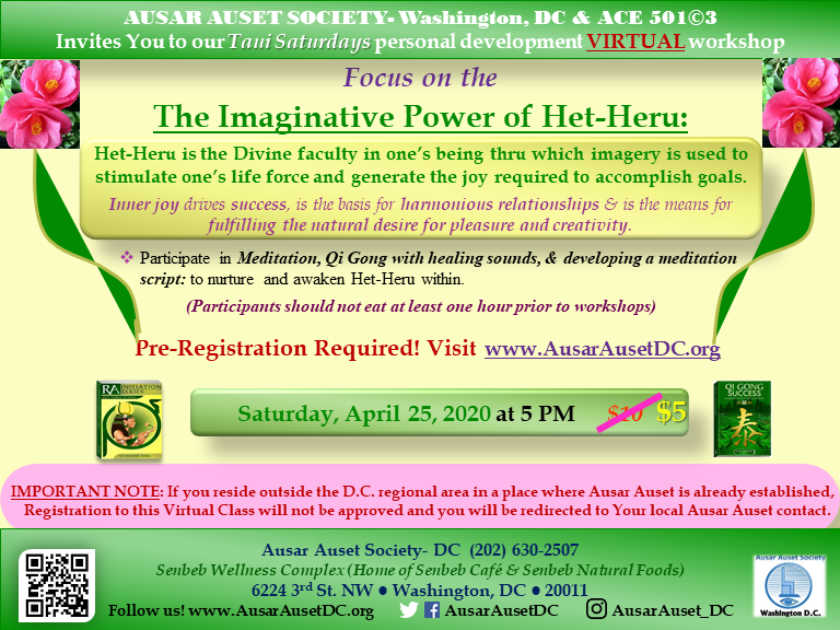 AusarAusetDC's tweet photo. Het-Heru Ra Initiation is going virtual this Saturday with a special introductory price. Register Now as spaces are limited!
https://t.co/wtF6VpsVEx
#HetHeru #RaInitiation #AusarAusetDC #TauiUniversity #DivinePowerOfJoy #VirtualSpirituality- https://t.co/QfXS6mQZYj https://t.co/3dvRXqKLD1
