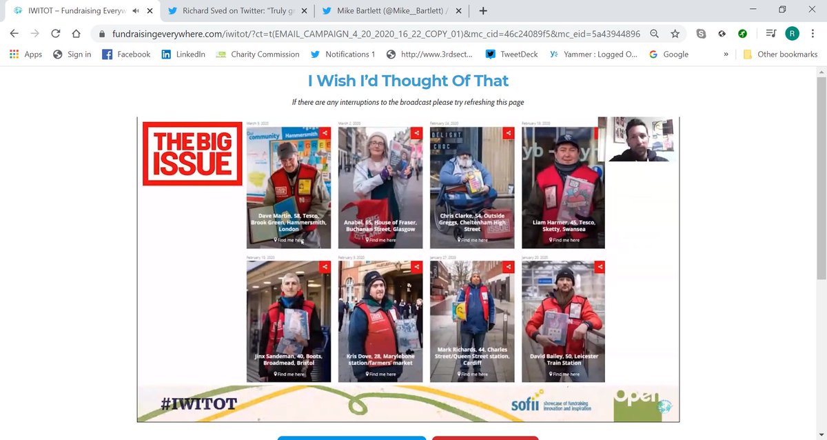 "It put the beneficiary - the homeless person - at the heart of the cause"Now it's  @Mike__Bartlett on The Big Issue. Treats sellers as newsagents without the shop. We're all able to build relationships with our own Big Issue seller. #IWITOT