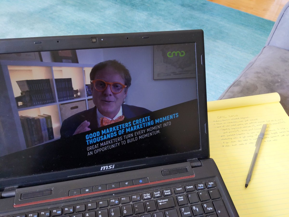 Loving #CMC2020 ! Just watched <a href="/DrewDavisHere/">Andrew Davis</a> recorded keynote and now my mind is racing with ideas for my new vlog! Best quote: "Good marketers create thousands of marketing moments. Great marketers turn every moment into an opportunity to build momentum." #contentmarketing