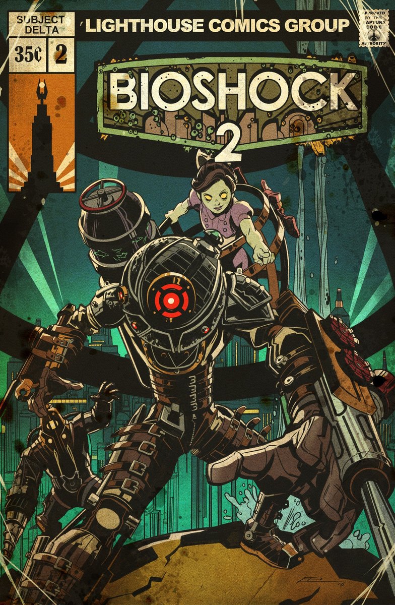 VideoArtGame's tweet photo. The #FanArt of #BioShock 🐟🎨

"Vintage Comic"

Artist: @EMannLand https://t.co/CI43gxZqQq