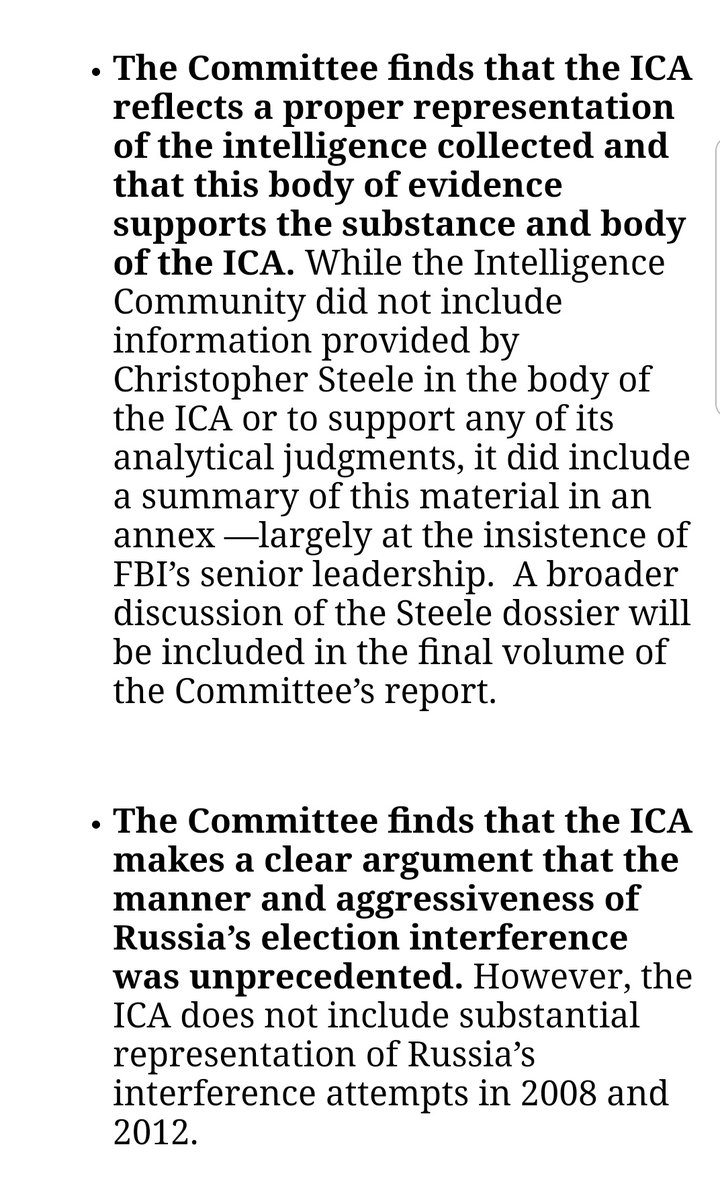 Key findings, per the committee. Interesting note on the Steele dossier as well: