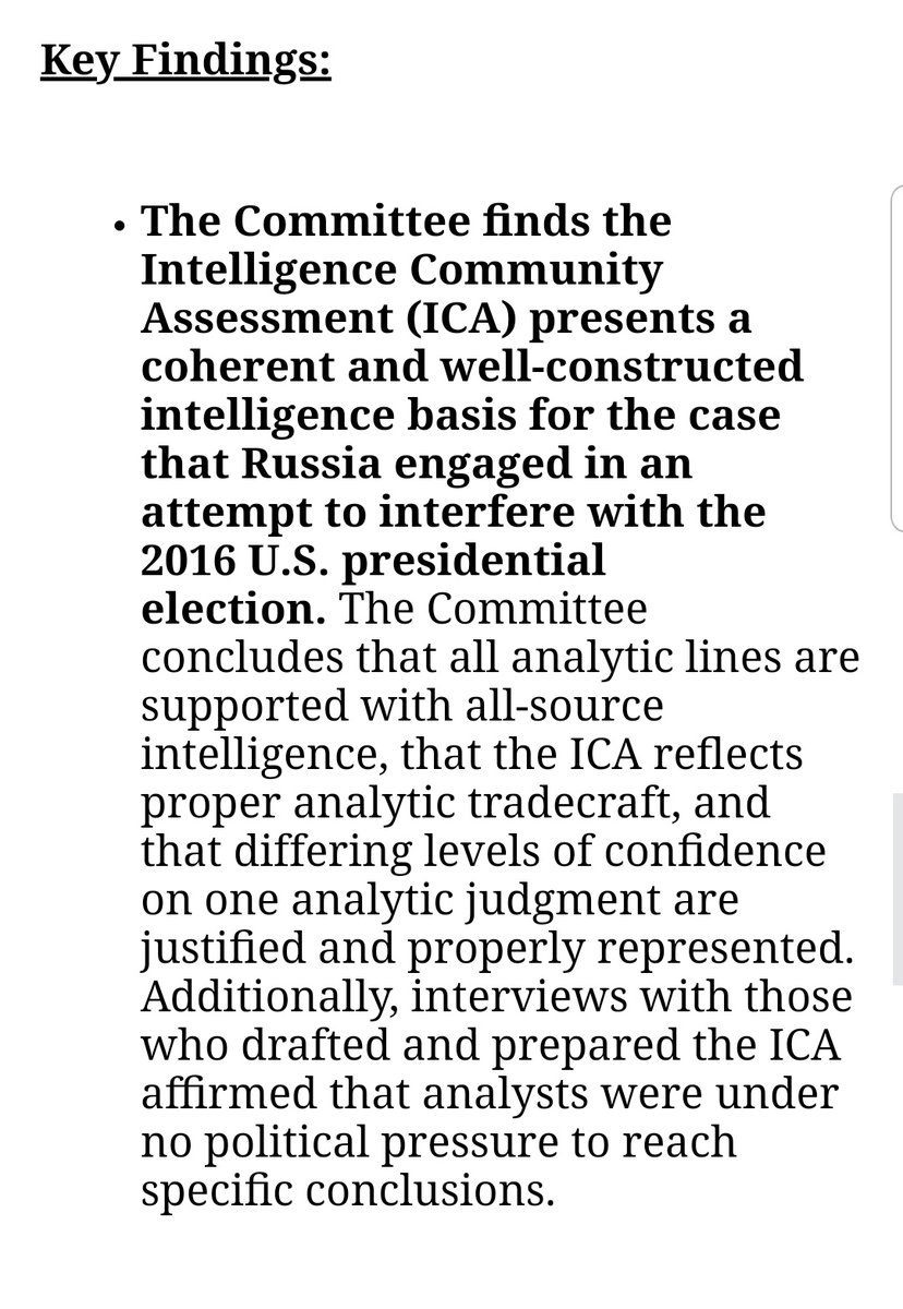 Key findings, per the committee. Interesting note on the Steele dossier as well: