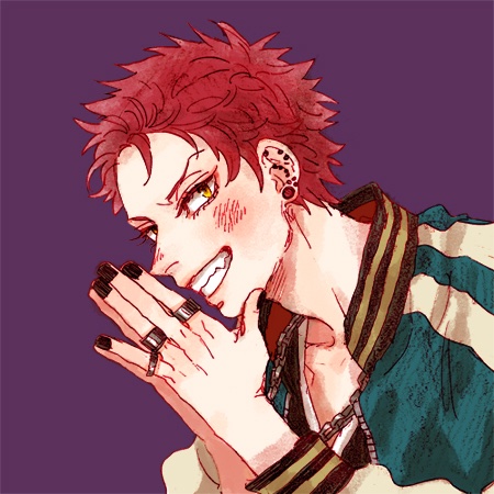 1boy male focus jewelry solo red hair yellow eyes jacket  illustration images