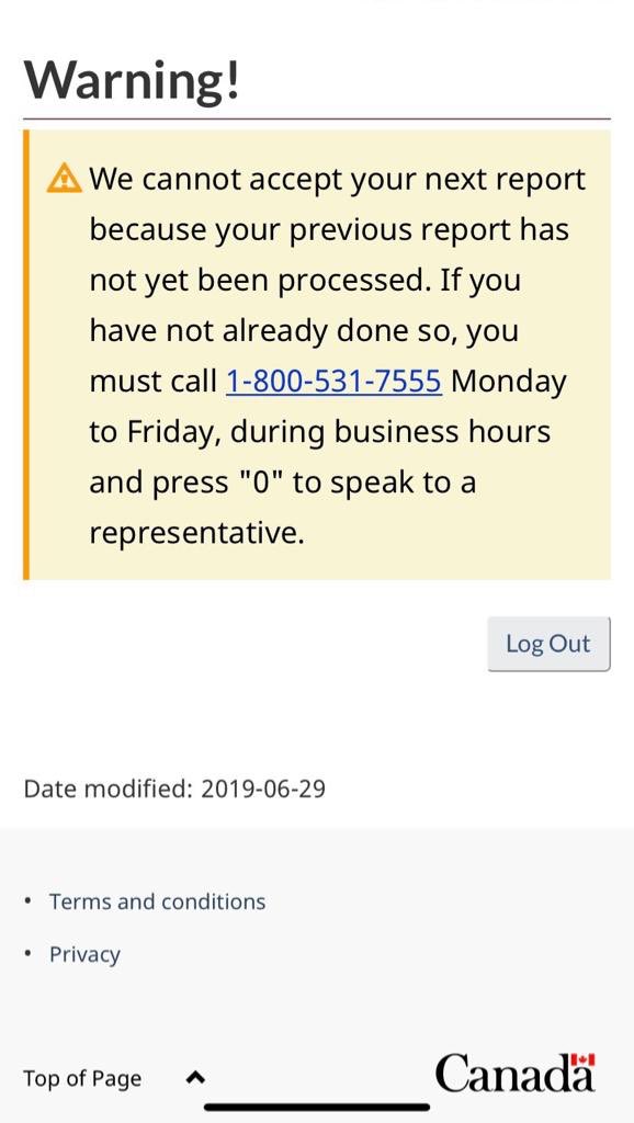 Here’s what some people are seeing when they try to complete periodic reporting for EI transferred to CERB - telling  @NEWS1130 they cannot reach a representative at the # provided for days at a time, worried they won’t get next instalment in time for rent next week