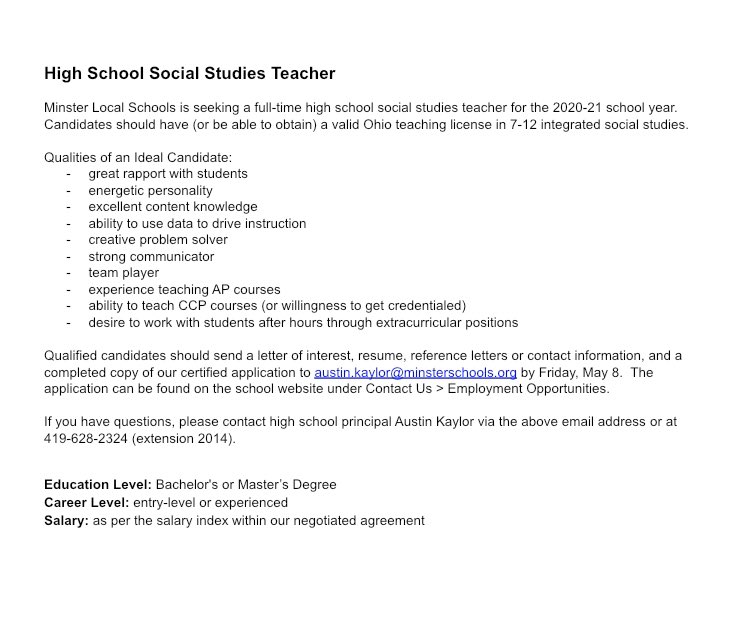 Minster Local Schools on Twitter "Minster Schools are seeking applicants for a high school