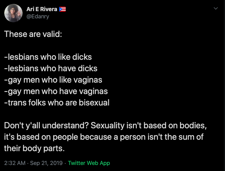 This tweet details the homophobia from Trans Activist who insist that Lesbian's like penis, and gay men vagina.After the initial post that will be done over a few days, I will update with new examples weekly. Feel free to link to it as needed.  #cottonceiling  #boxerceiling