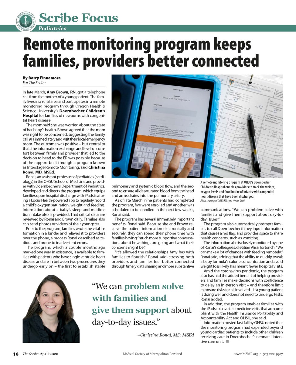 locus_health's tweet image. "Locus helps providers &amp;amp; families make decisions to delay in-person visits, limiting exposure risks to #coronavirus." Our #telehealth program at @OHSUDoernbecher is highlighted in article by @MedSocietyPDX #telemedicine #pediatrics #apple #covid19 #ohsu 

issuu.com/medsocietypdx/…