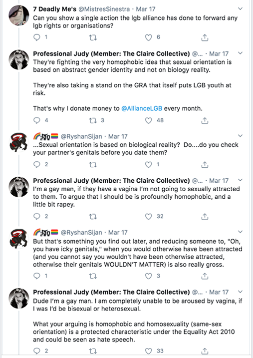 This tweet details the homophobia from Trans Activist who insist that Lesbian's like penis, and gay men vagina.After the initial post that will be done over a few days, I will update with new examples weekly. Feel free to link to it as needed.  #cottonceiling  #boxerceiling