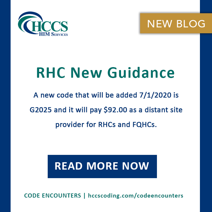 HCCSCoding's tweet image. Changes were made for RHCs and FQHCs  last Friday, April 17th 2020. Read more about code G2025 taking effect July 1, 2020 on our blog here: hccscoding.com/codeencounters…

#CodeEncounters #HIMcommunity #COVID19Update