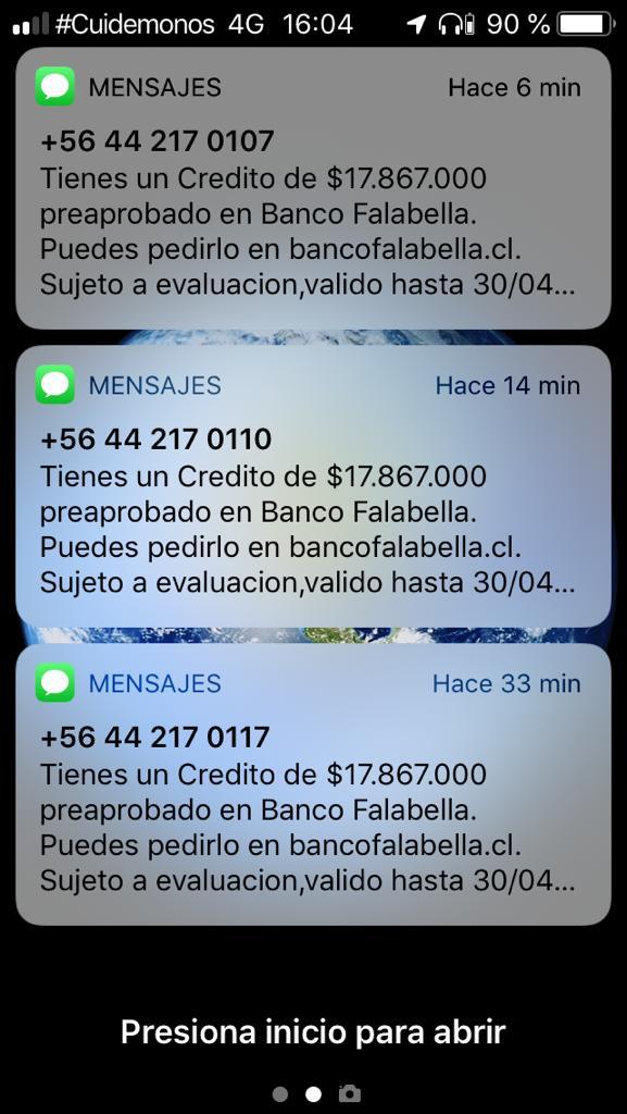 PaulacaAsin's tweet photo. @Banco_Falabella Hola! Han llegado más de 30 mensajes sólo hoy ofreciendo un crédito. Demasiado insistentes, necesito que se detengan, por favor ¡Es molesto! https://t.co/6UlelJ2EmB