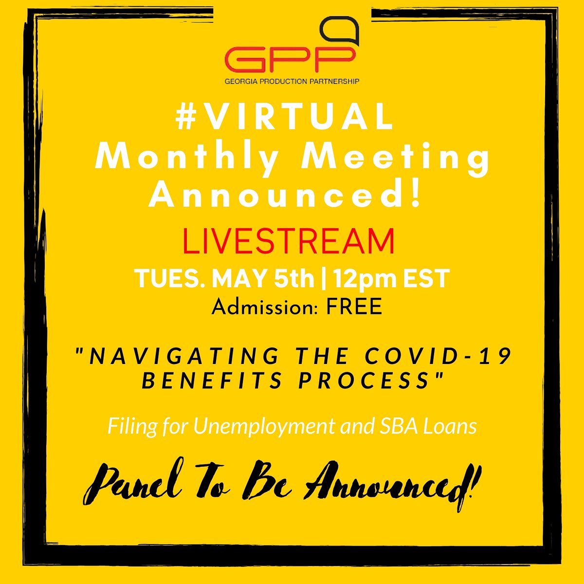 GA_Production's tweet photo. Many of us have been impacted by the Covid-19 outbreak and taking the steps to file for assistance has been a challenging process. Join us with guests who have knowledge that will explain the process to answer questions. #gpp #georgiaproduction #georgiaproductionpartnership https://t.co/wi6srAWBWn