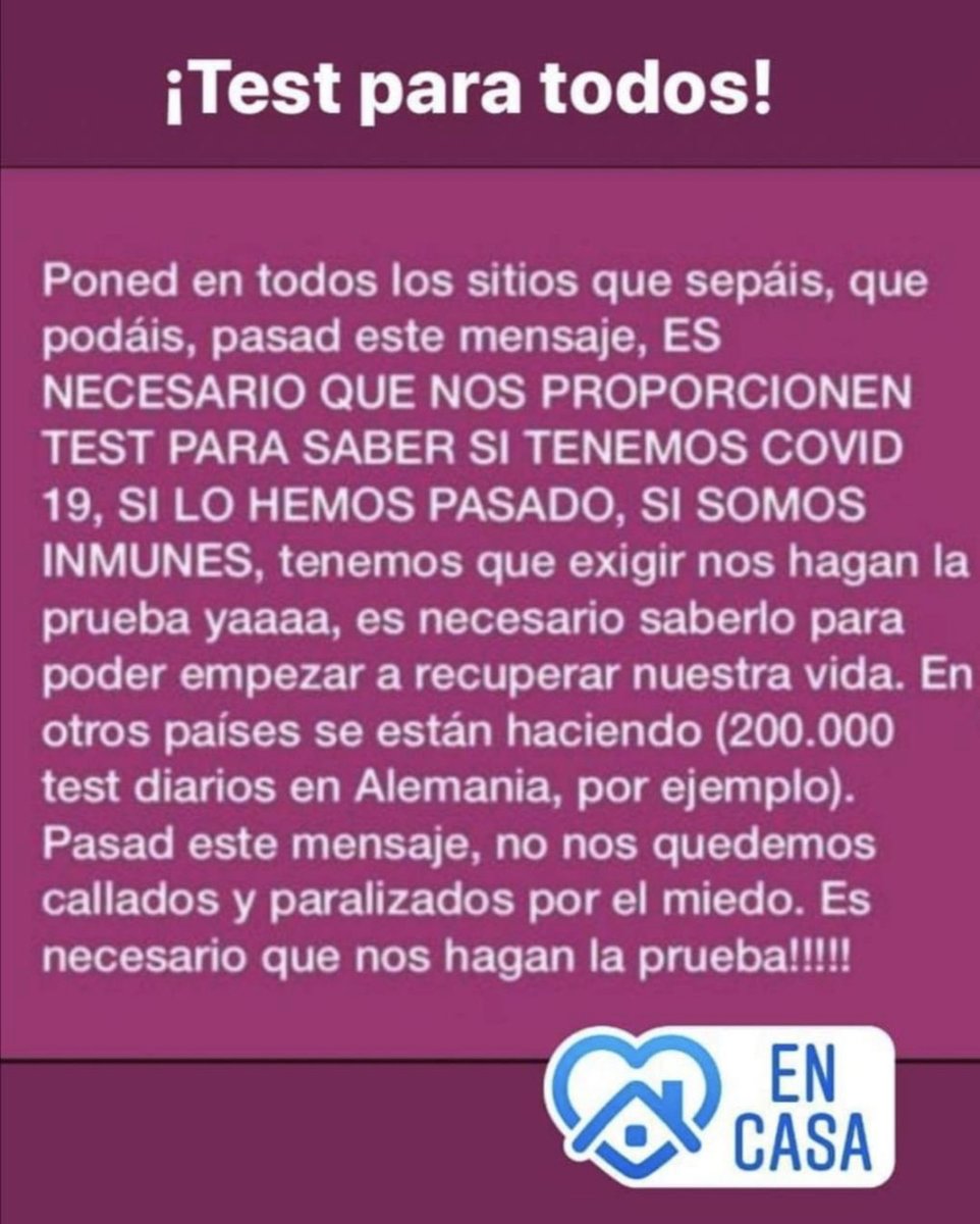 rosadiezglez's tweet photo. Exijamos al Gobierno,  ¡Test para todos!! Es nuestro derecho, es su obligación. https://t.co/R8UHKluNSX