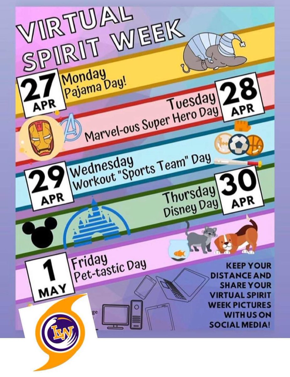 KatRamirezLWH's tweet photo. Virtual Spirit Week is coming up! https://t.co/EgxFunsL0R