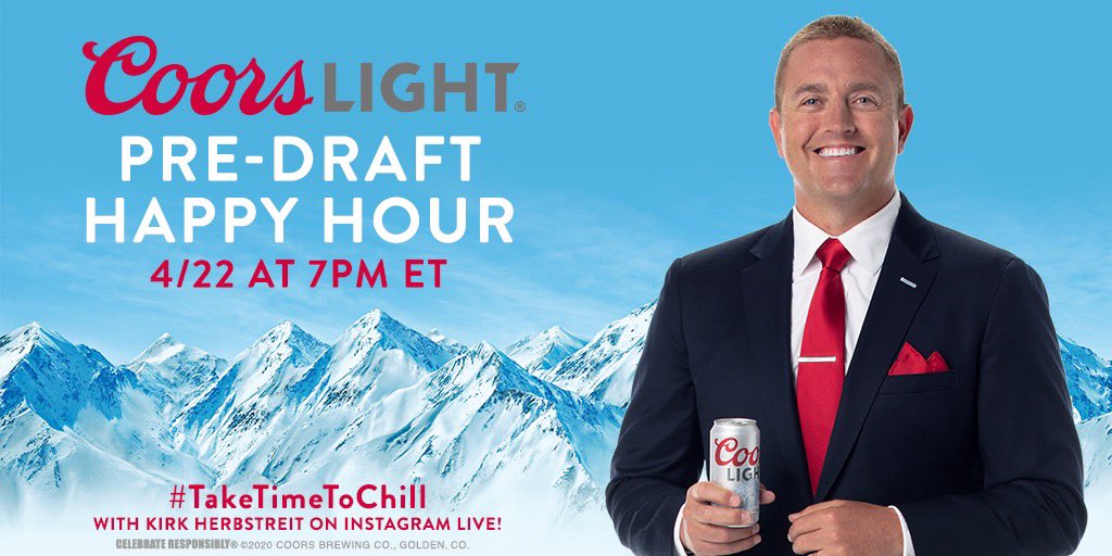 Join <a href="/KirkHerbstreit/">Kirk Herbstreit</a> on 4/22 at 7PM ET when he and a special guest will discuss the draft and all things football during Coors Light Happy Hour—all on Instagram Live. #TakeTimeToChill