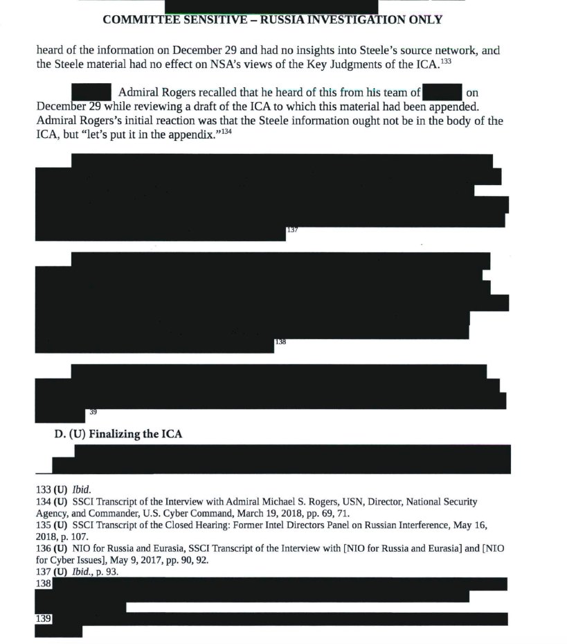 Then-NSA Director Adm. Mike Rogers’ “initial reaction” upon learning of the Steele info was that it should be in the appendix.