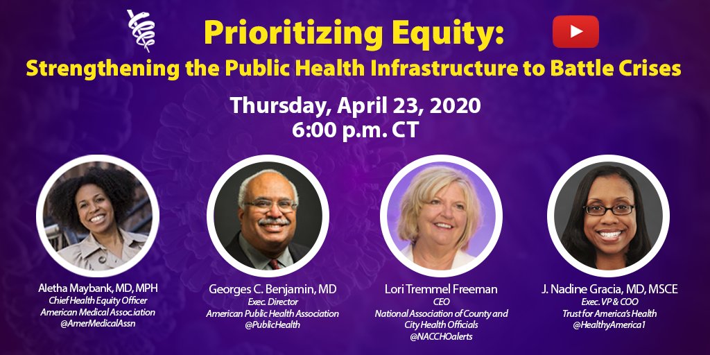 AmerMedicalAssn's tweet photo. In this Thursday's #AMAChat, leading experts from @HealthyAmerica1, @PublicHealth and @NACCHOalerts, will illuminate the ways in which #COVID19 may uniquely impact public health and the health of marginalized communities in the short and long-term future. https://t.co/di266egxUv https://t.co/jU6EgutTZL