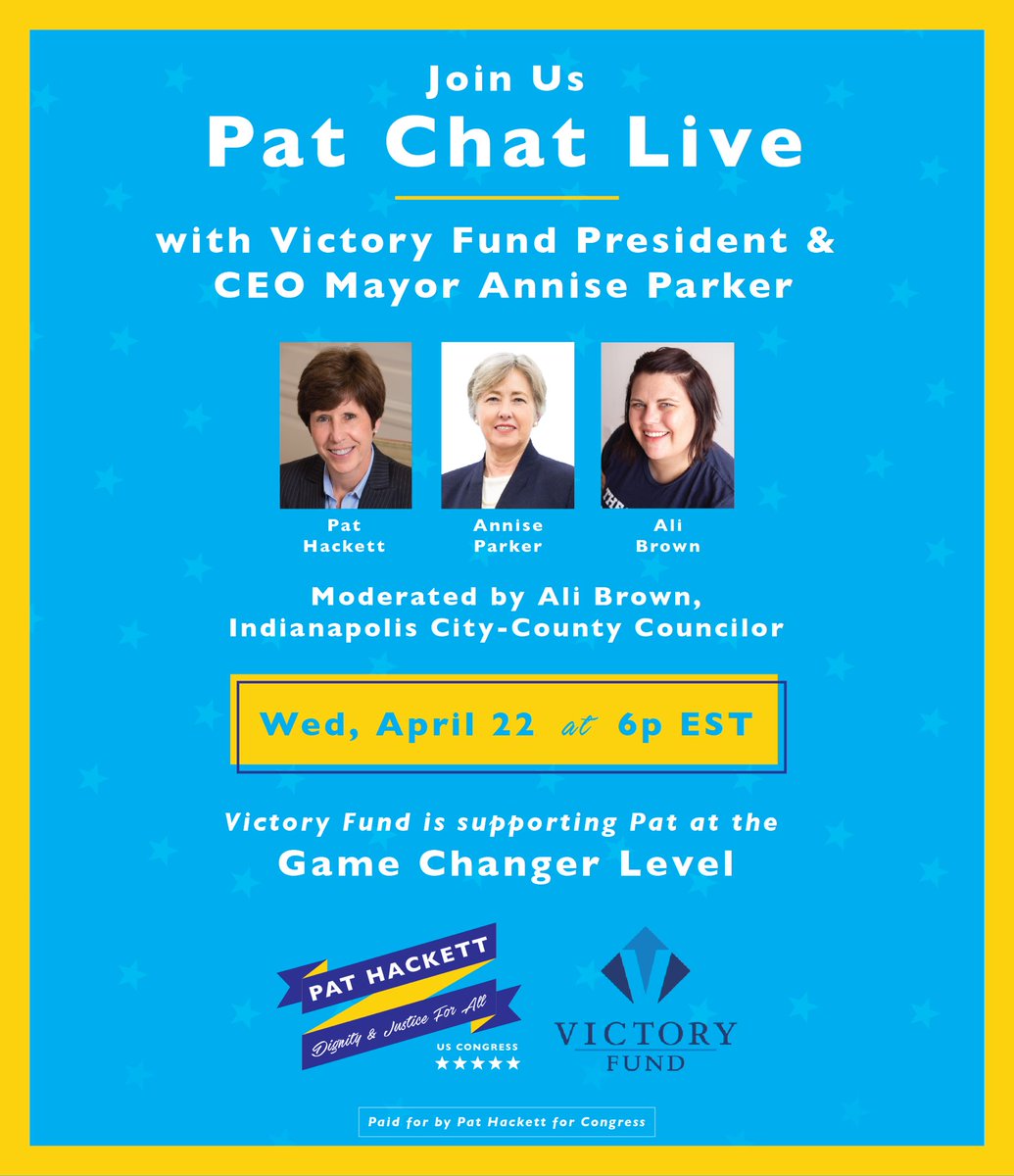aliforindy's tweet photo. Tomorrow night join @VictoryFund’s @AnniseParker, Congressional candidate @HackettCongress, and myself for a Pat Chat about LGBTQ issues, healthcare access, reproductive care, and the environment. It’s going to be super fun!
Register here- https://t.co/RQCYn14mB7 https://t.co/Xdb72j2hiR