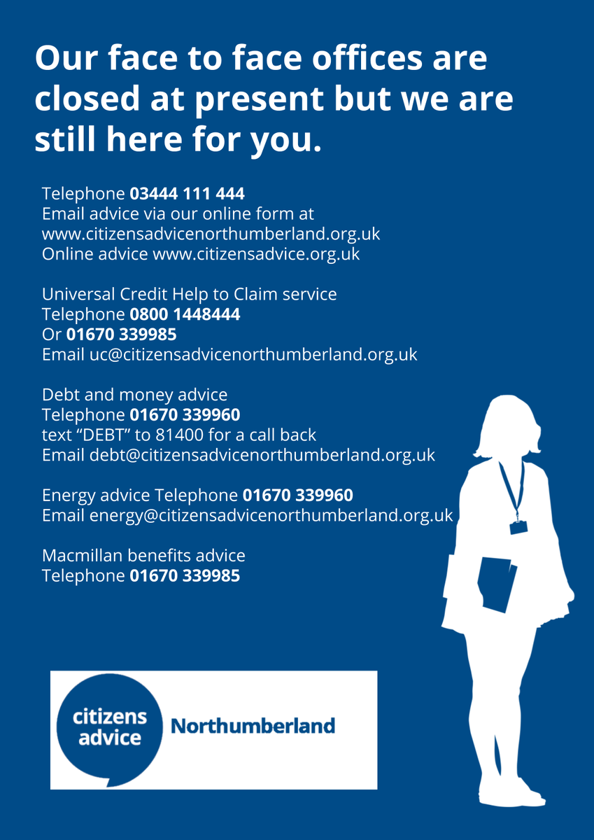 N_landCouncil's tweet photo. ⚠️CITIZENS ADVICE⚠️ 

Citizens Advice Northumberland provides free, confidential and impartial information and advice, on a range of issues including money, benefits, housing and employment. If your circumstances have changed due to COVID-19, they may be able to help you. 👇 👇 https://t.co/exsnao1Tb8