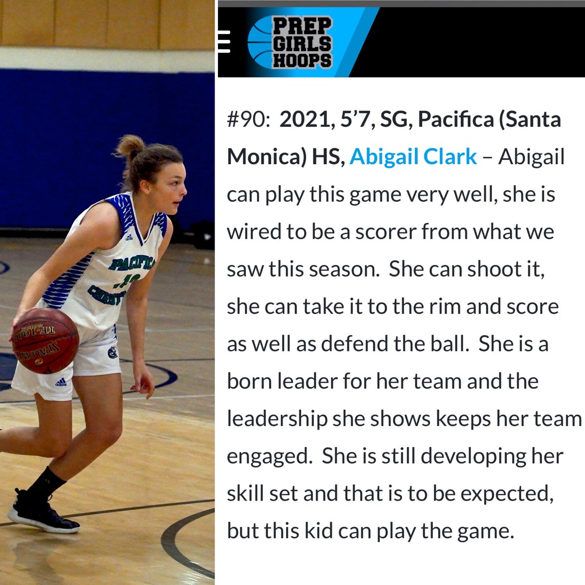 Pacifica Christian Seawolves Athletics (@seawolvessports) on Twitter photo High praise for junior guard @AbigailJClark5 from the scouts at <a href="/PGHCalifornia/">Prep Girls Hoops California</a> in their recent 2021 "Stock Risers" article. Looking forward to an amazing senior campaign from this all-<a href="/CIFSS/">CIF Southern Section</a> player with a 4.2 GPA. High praise for junior guard @AbigailJClark5 from the scouts at <a href="/PGHCalifornia/">Prep Girls Hoops California</a> in their recent 2021 "Stock Risers" article. Looking forward to an amazing senior campaign from this all-<a href="/CIFSS/">CIF Southern Section</a> player with a 4.2 GPA.