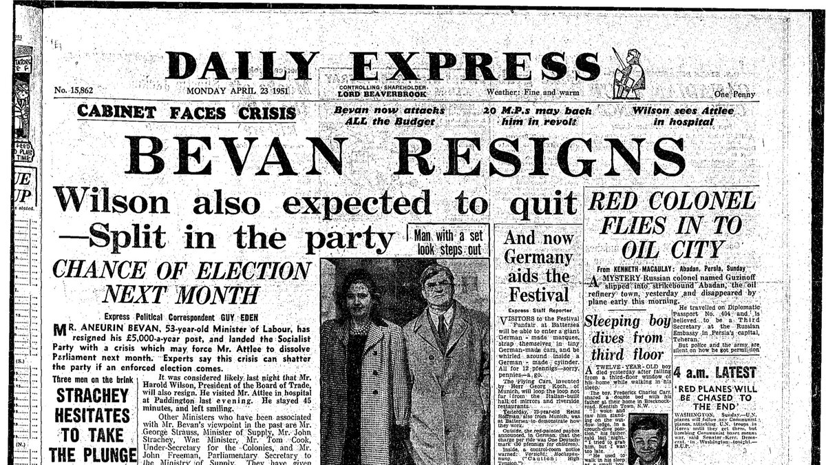 Bevan finally resigned on the 22nd April 1951. In his letter to Attlee he claimed:‘It is wrong because it is based on a scale of military expenditure in the coming year which is physically unattainable without grave extravagance in spending.