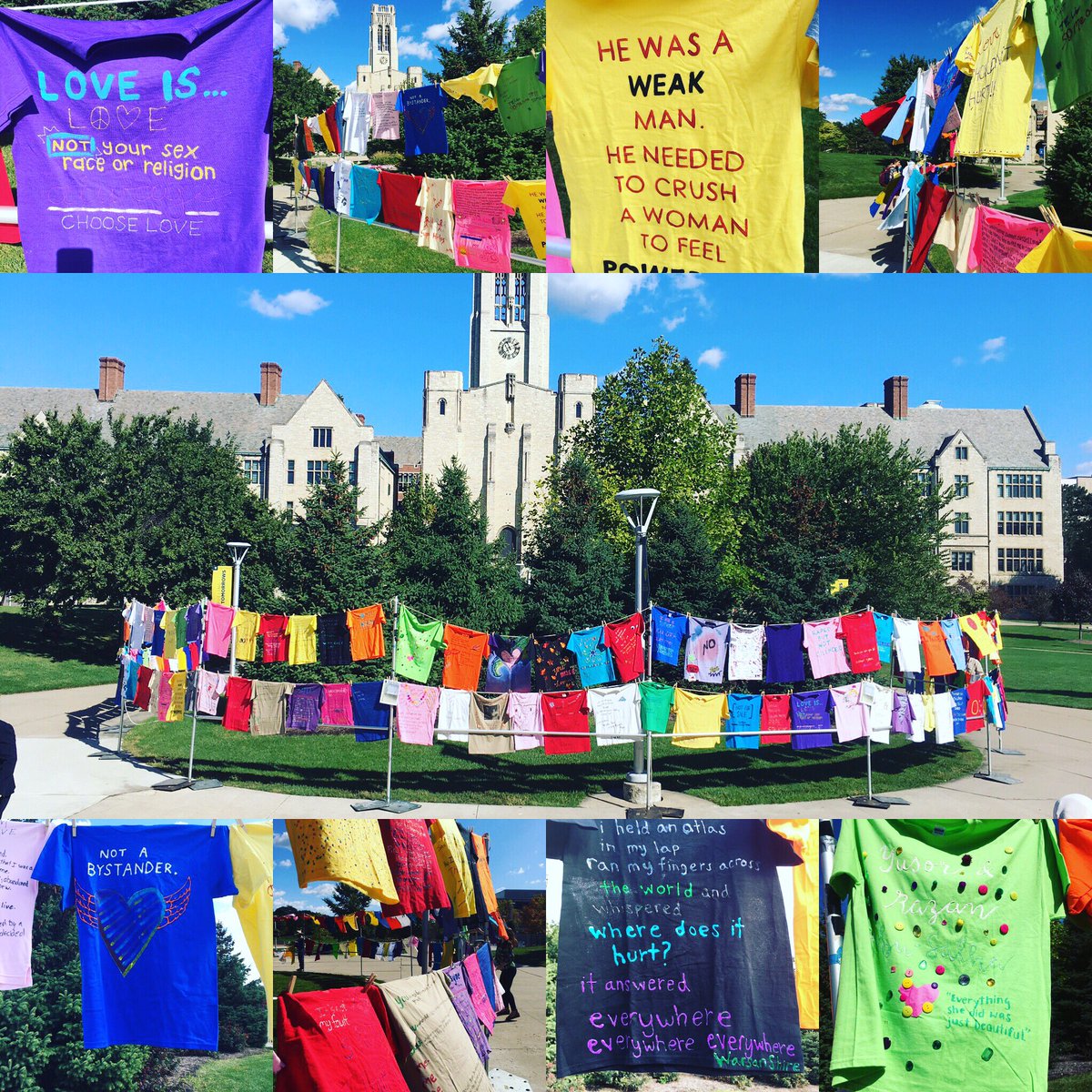 UTCSAW's tweet photo. Join @UTCSAW on Thursday April 23 for a virtual Clothesline Project from 9a-5p.  At the top of each hour a collage of t-shirts will be posted-16 shirts an hour created by past and present students. #SAAM2020  #webelievesurvivors #advocacy https://t.co/LMGAPiiAnz