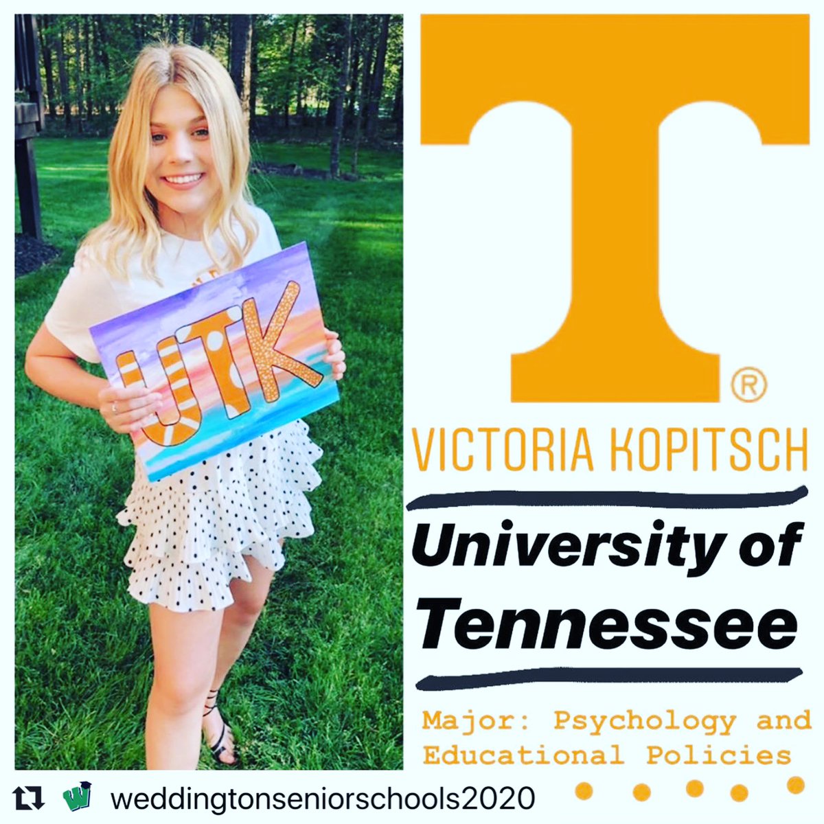WHS Guidance (@whswarriorguide) on Twitter photo SENIOR BRAG 📣📣📣 GO VOLS! .
.
We are so PROUD of Victoria Kopitsch! Victoria has big dreams and plans to advocate for education and student rights when she grows up👏CONGRATS Victoria! @WHSWarriors <a href="/AGHoulihan/">Andrew G. Houlihan</a> @UCPS_MonroeNC <a href="/WeddingtonSTUGO/">WHS STUGO 20/21</a>
#UCPSGrads SENIOR BRAG 📣📣📣 GO VOLS! .
.
We are so PROUD of Victoria Kopitsch! Victoria has big dreams and plans to advocate for education and student rights when she grows up👏CONGRATS Victoria! @WHSWarriors <a href="/AGHoulihan/">Andrew G. Houlihan</a> @UCPS_MonroeNC <a href="/WeddingtonSTUGO/">WHS STUGO 20/21</a>
#UCPSGrads