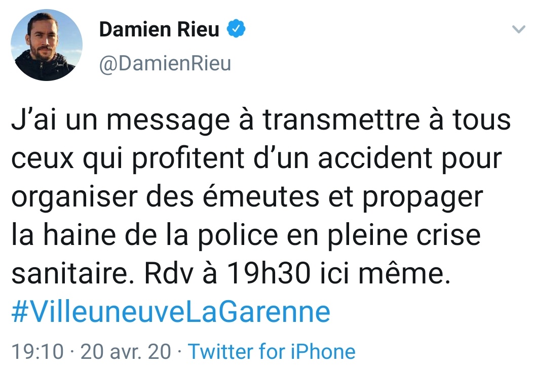 Histoire de bien marquer le coup, le fachillon donne RDV à ses followers ainsi qu'aux racailles appâtées par les précédents tweets... #VilleneuveLaGarenne 36/52