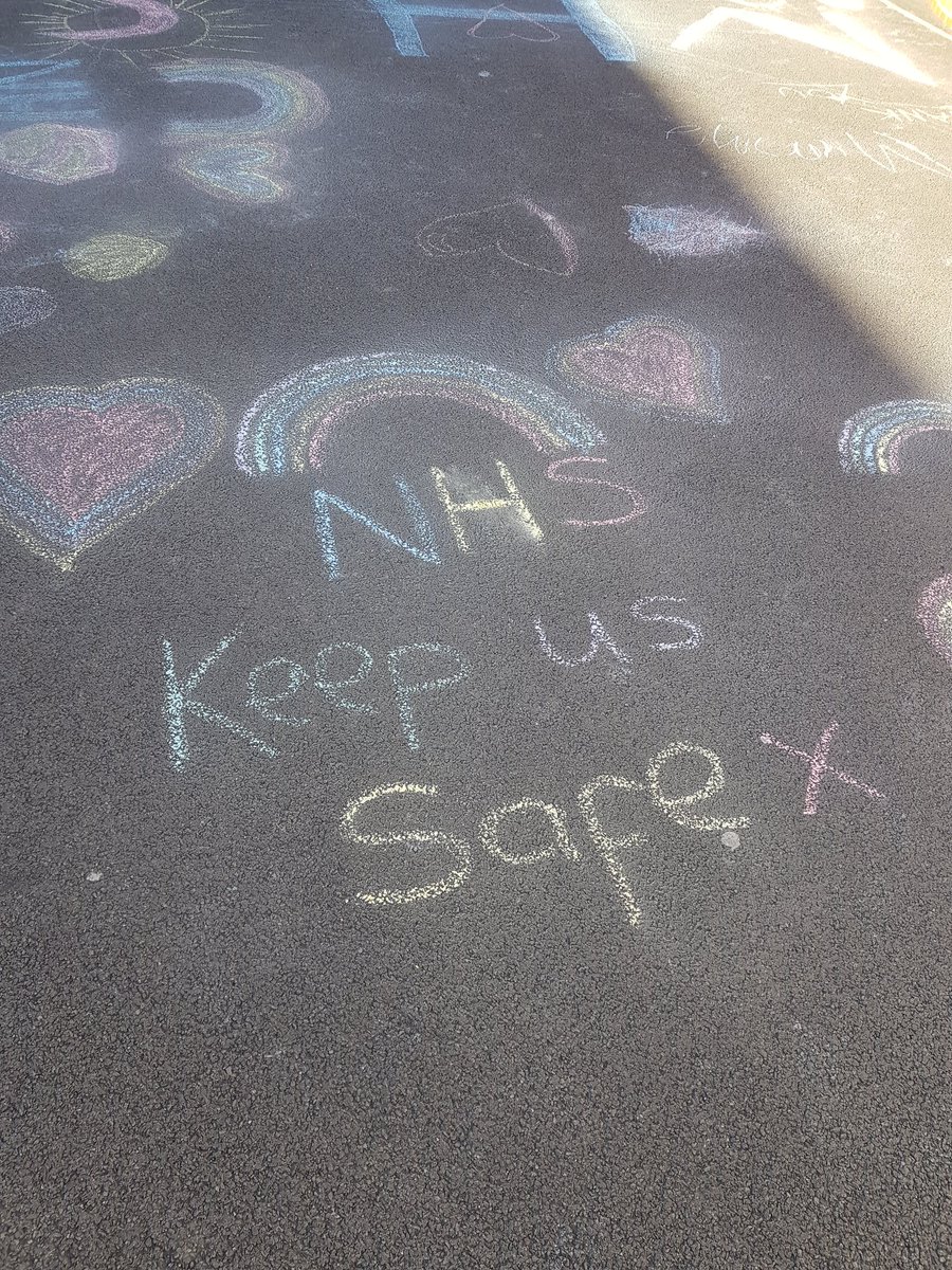 stacej28's tweet photo. Olivia and harry have been busy this afternoon doing chalk drawings 
#NHSThankYou #chalkyourwalk @primaryferndale https://t.co/DYYoYCvBY9