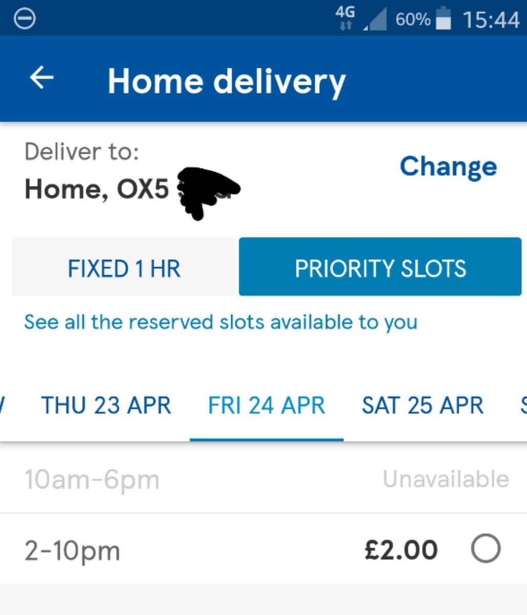 Bletchingdon's tweet photo. @BBCWatchdog I checked earlier and I appear to have no problem getting a delivery slot,  I could have had a delivery tomorrow. But didn't book it. Next available to me was this Friday. https://t.co/hDju4tjJXn