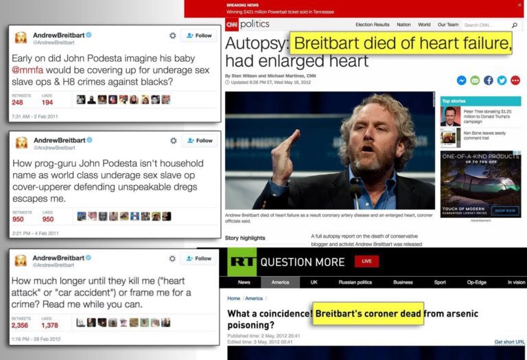 Monica Peterson, a young woman who was very outspoken against human trafficking, went to Haiti to investigate what was happening on the island in terms of sex trafficking. Here’s Breitbart who tweeted about Podesta being a pedophile and then died..